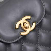 Chanel Women CC Mini Kelly Shopping Bag Shiny Aged Calfskin-Grey