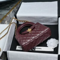 Chanel Women CC Mini Kelly Shopping Bag Shiny Aged Calfskin-Maroon