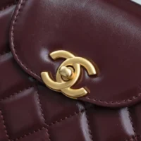 Chanel Women CC Mini Kelly Shopping Bag Shiny Aged Calfskin-Maroon