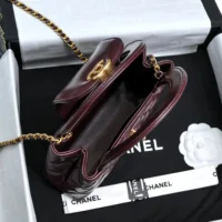 Chanel Women CC Mini Kelly Shopping Bag Shiny Aged Calfskin-Maroon