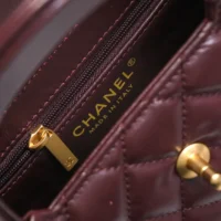 Chanel Women CC Mini Kelly Shopping Bag Shiny Aged Calfskin-Maroon