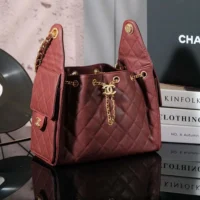 Chanel Women 25 Small Handbag Grained Calfskin Gold Tone Metal-Burgundy