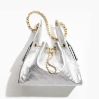 Chanel Women 25 Small Handbag Grained Calfskin Gold Tone Metal-Silver