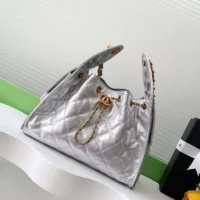 Chanel Women 25 Small Handbag Grained Calfskin Gold Tone Metal-Silver