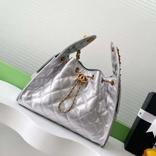 Chanel Women 25 Small Handbag Grained Calfskin Gold Tone Metal-Silver