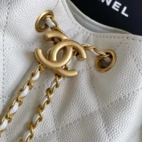 Chanel Women 25 Small Handbag Grained Calfskin Gold Tone Metal-White