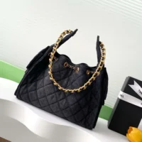 Chanel Women 25 Small Handbag Washed Denim Gold Tone Metal