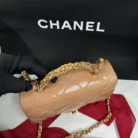 Chanel Women CC Mini Flap Bag Top Handle Lambskin Resin Brown