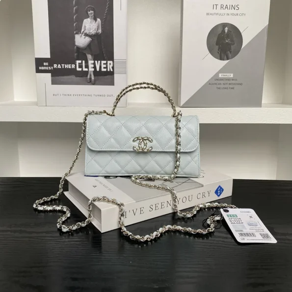 Chanel Women Flap Phone Holder with Chain Grained Shiny Calfskin Gold Tone Metal