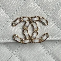 Chanel Women Flap Phone Holder with Chain Grained Shiny Calfskin Gold Tone Metal