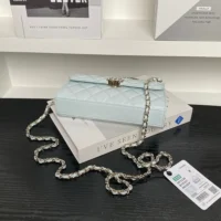 Chanel Women Flap Phone Holder with Chain Grained Shiny Calfskin Gold Tone Metal