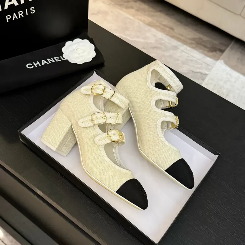 Chanel Women Mary Janes Fabric Grosgrain-White G46456