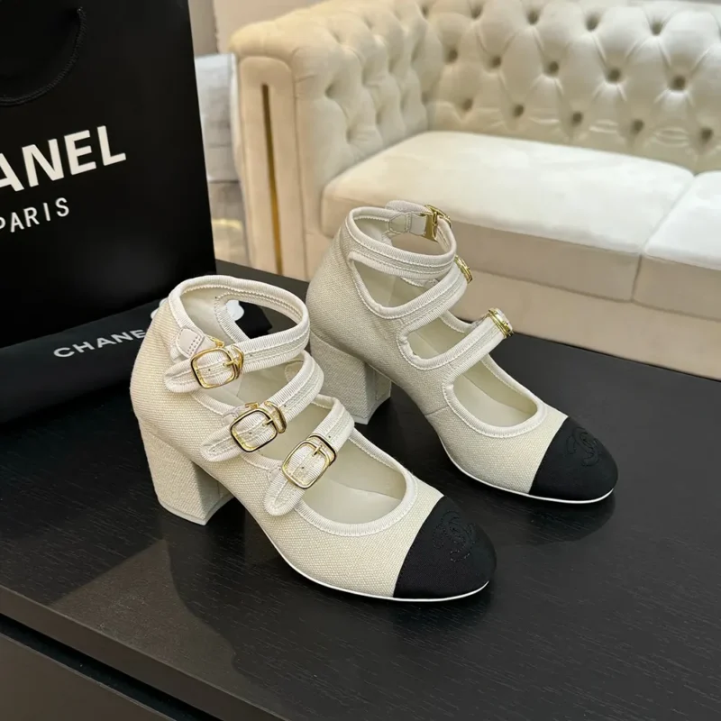 Chanel Women Mary Janes Fabric Grosgrain-White G46456