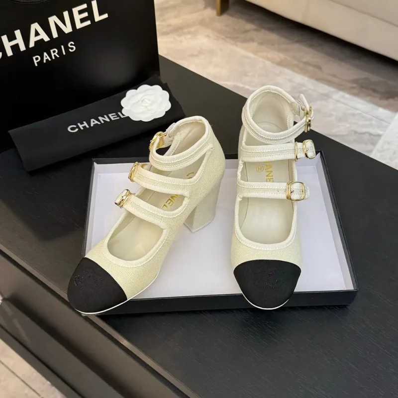 Chanel Women Mary Janes Fabric Grosgrain-White G46456