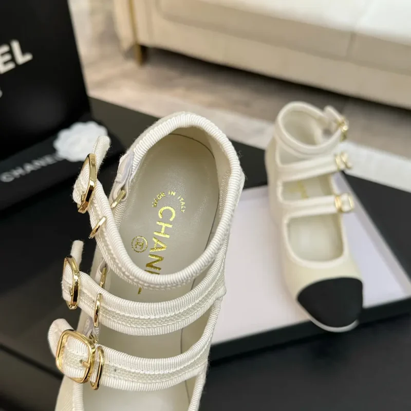 Chanel Women Mary Janes Fabric Grosgrain-White G46456