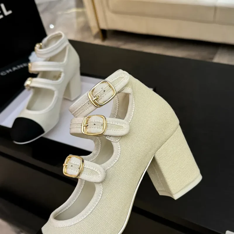 Chanel Women Mary Janes Fabric Grosgrain-White G46456