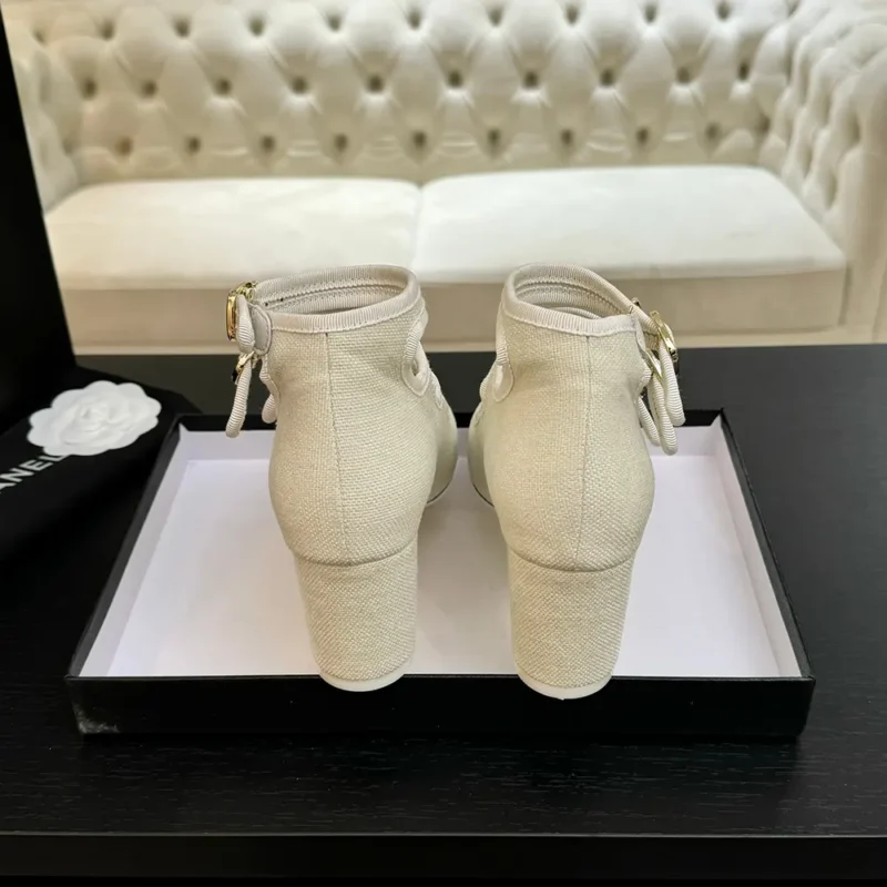 Chanel Women Mary Janes Fabric Grosgrain-White G46456