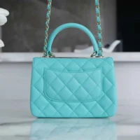 Chanel Women Mini Flap Bag with Top Handle Lambskin-Light Blue