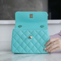 Chanel Women Mini Flap Bag with Top Handle Lambskin-Light Blue