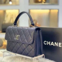 Chanel Women Mini Flap Bag with Top Handle Lambskin-Navy