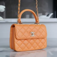 Chanel Women Mini Flap Bag with Top Handle Lambskin-Orange
