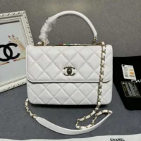 Chanel Women Mini Flap Bag with Top Handle Lambskin-White