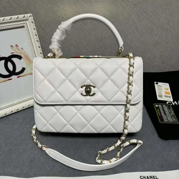 Chanel Women Mini Flap Bag with Top Handle Lambskin-White