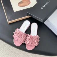 Chanel Women Mules Suede Kidskin Strass-Light Pink G46231