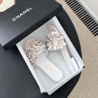 Chanel Women Mules Suede Kidskin Strass-White G46231