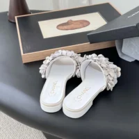 Chanel Women Mules Suede Kidskin Strass-White G46231