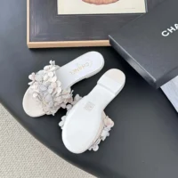 Chanel Women Mules Suede Kidskin Strass-White G46231