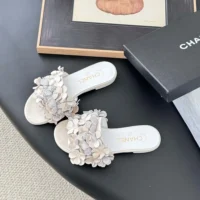 Chanel Women Mules Suede Kidskin Strass-White G46231