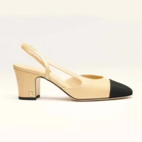 Chanel Women Slingbacks Goatskin Grosgrain Beige & Black G31318