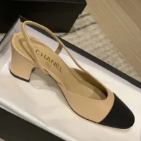 Chanel Women Slingbacks Goatskin Grosgrain Beige & Black G31318