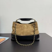 Chanel Women Small Shopping Bag Suede Calfskin Shiny Lambskin Gold Tone Metal