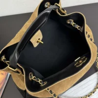 Chanel Women Small Shopping Bag Suede Calfskin Shiny Lambskin Gold Tone Metal