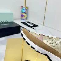 Chanel Women Sneakers Laminated Calfskin Suede Calfskin-Light Gold G46609