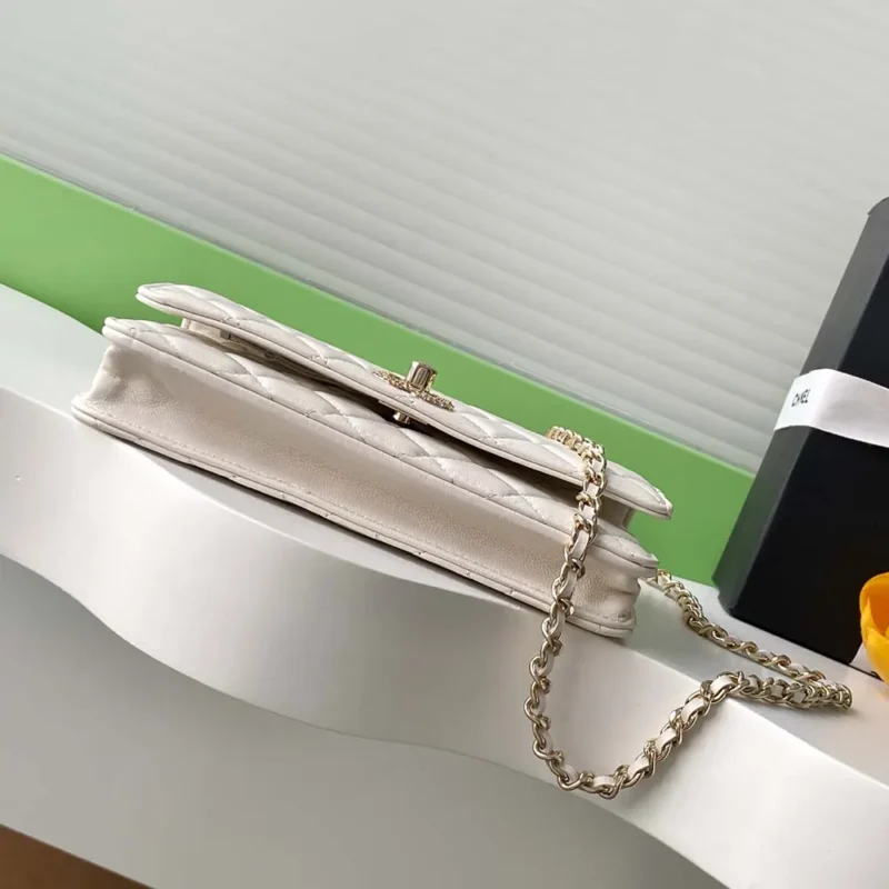 Chanel Women Wallet On Chain Lambskin Imitation Pearls Gold Metal-White