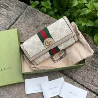 Gucci GG Unisex Ophidia Continental Wallet in GG Supreme Canvas-Beige