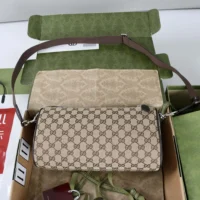 Gucci Unisex GG Canvas Small Cylinder Bag-Dark Brown 834455
