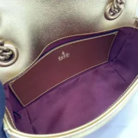Gucci Women GG Marmont Small Shoulder Bag Double G Metallic Gold Leather