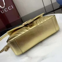 Gucci Women GG Marmont Small Shoulder Bag Double G Metallic Gold Leather