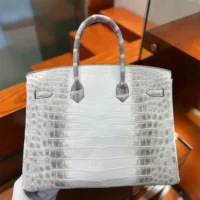 Hermes Birkin 30 Bag in Alligator Leather with Gold Hardware-White