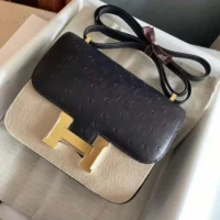 Hermes Women Constance 19 Bag Nata Ostrich Leather-Black
