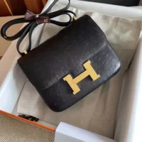 Hermes Women Constance 19 Bag Nata Ostrich Leather-Black