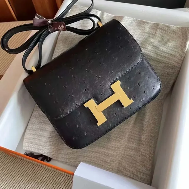 Hermes Women Constance 19 Bag Nata Ostrich Leather-Black
