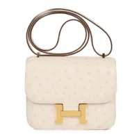 Hermes Women Constance 19 Bag Nata Ostrich Leather-White