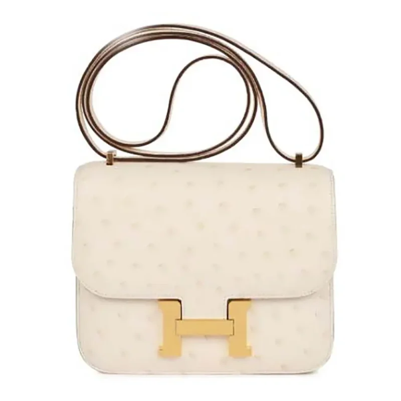 Hermes Women Constance 19 Bag Nata Ostrich Leather-White