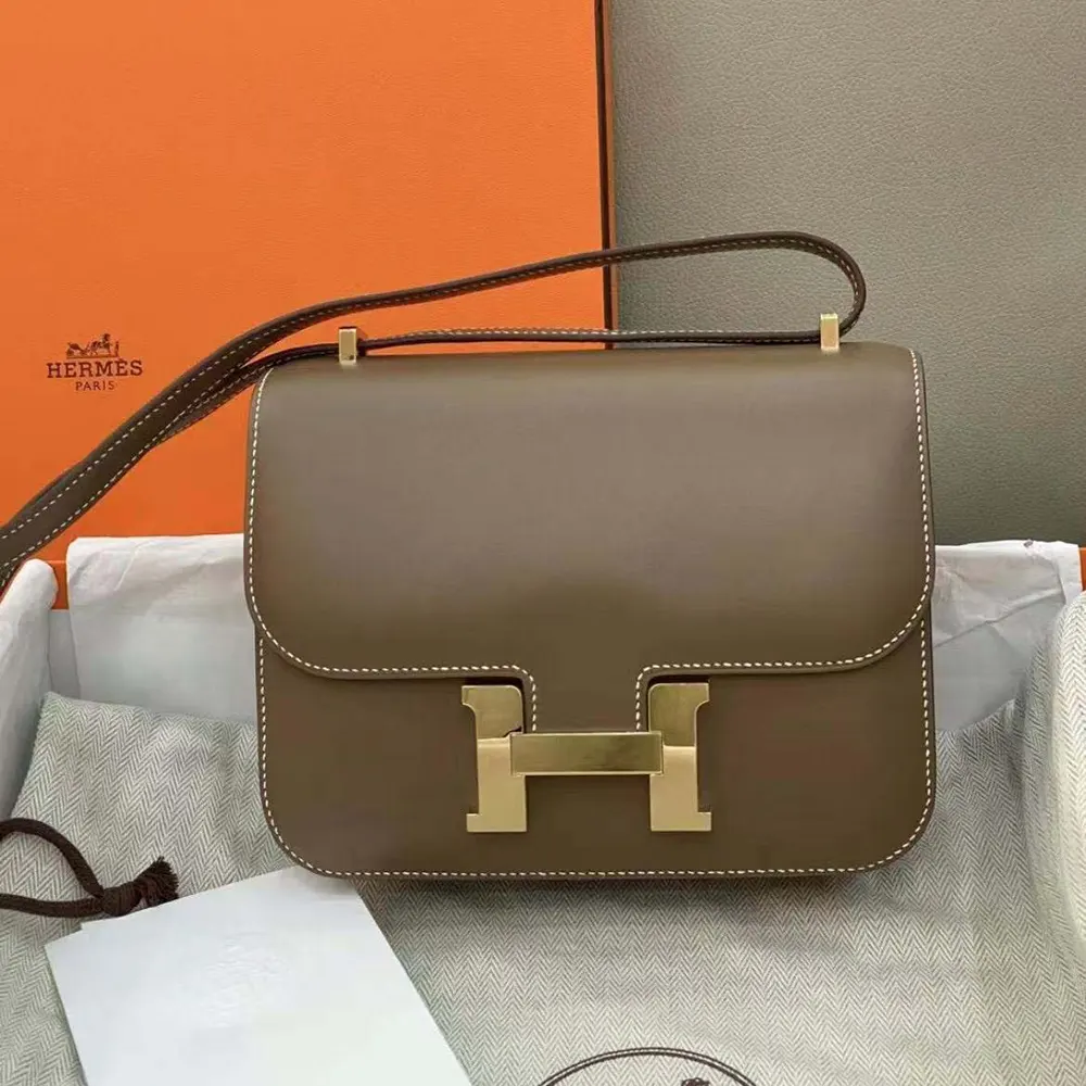 Hermes Women Constance 24 Bag Box Leather-GrayGold (2) Hermes Women Constance 24 Bag Box Leather-Gray/Gold