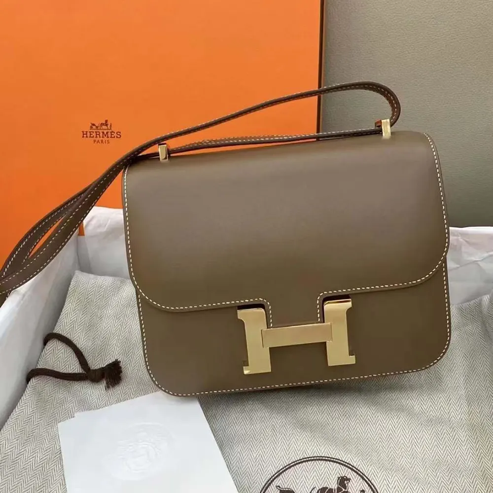 Hermes Women Constance 24 Bag Box Leather-GrayGold (3) Hermes Women Constance 24 Bag Box Leather-Gray/Gold